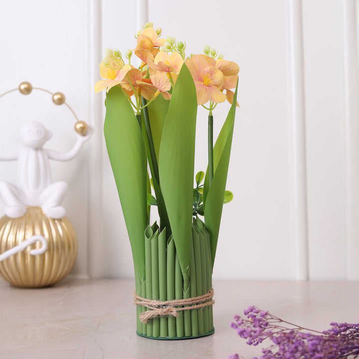 Green Tie Bunch Orchid Artificial Flower - Yellow