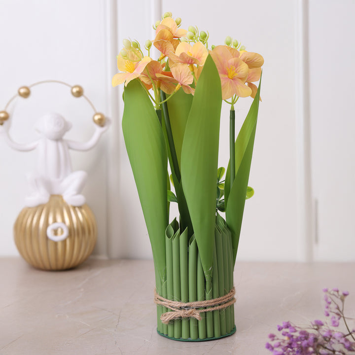 Green Tie Bunch Orchid Artificial Flower - Yellow