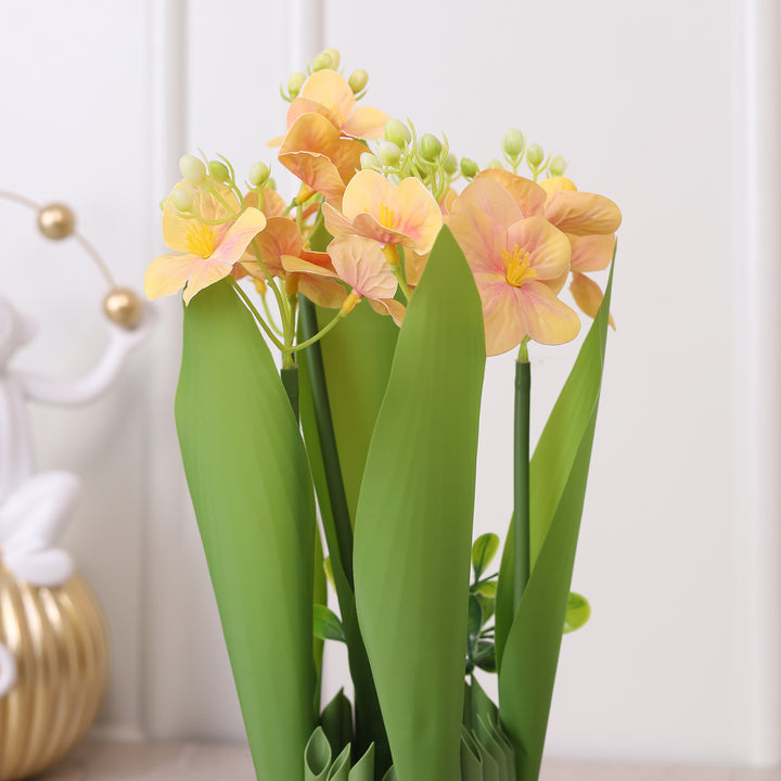 Green Tie Bunch Orchid Artificial Flower - Yellow