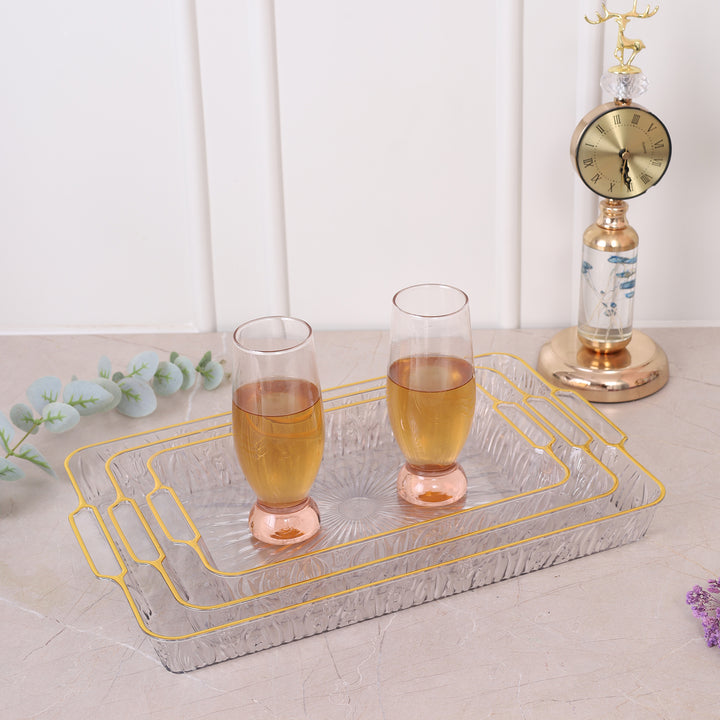 Acrylic Serving Tray Gold Rim Set of 3