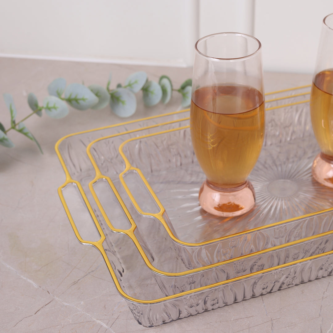 Acrylic Serving Tray Gold Rim Set of 3