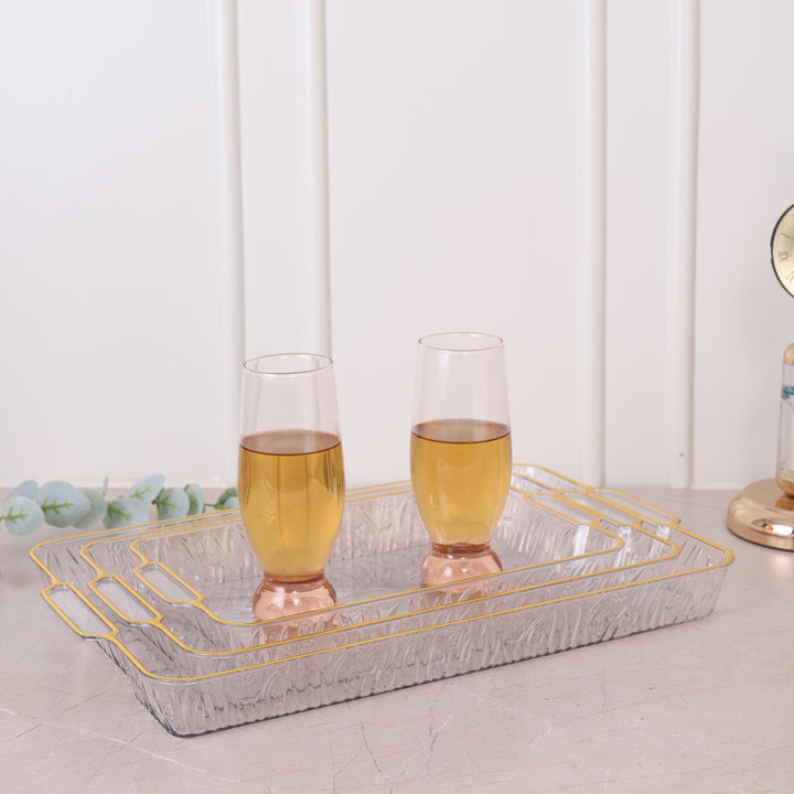 Acrylic Serving Tray Gold Rim Set of 3