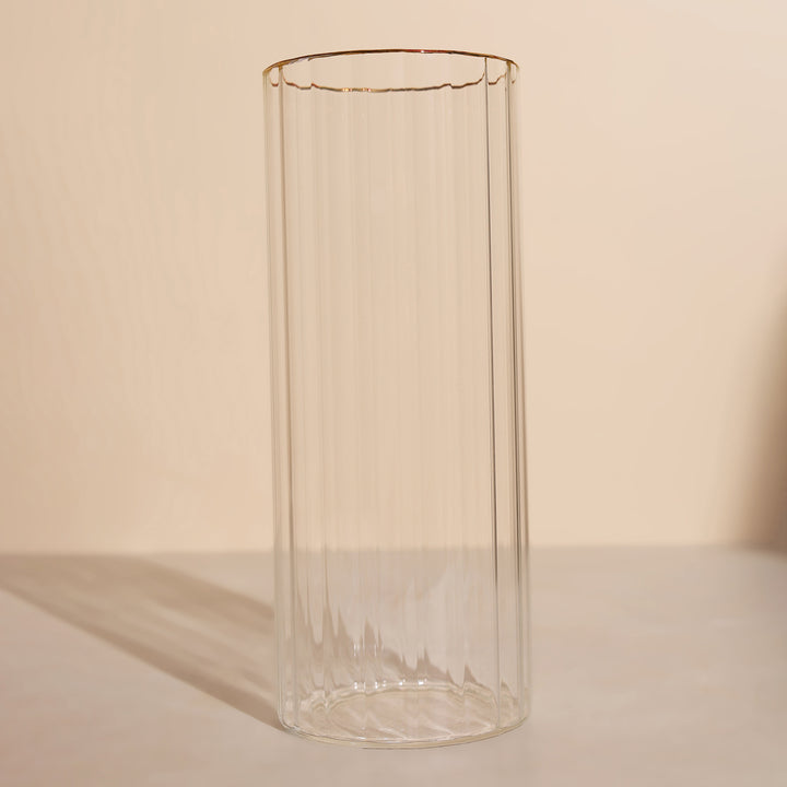 Fluted Glass Vase With Gold Rim