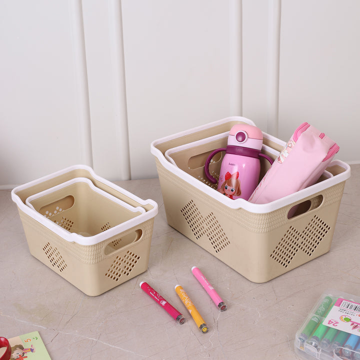 Plastic Storage Basket Set of 4 - Beige