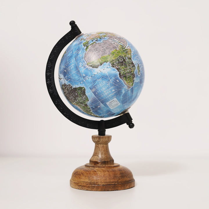 Wanderlust Globe Sky Blue | Wooden Base