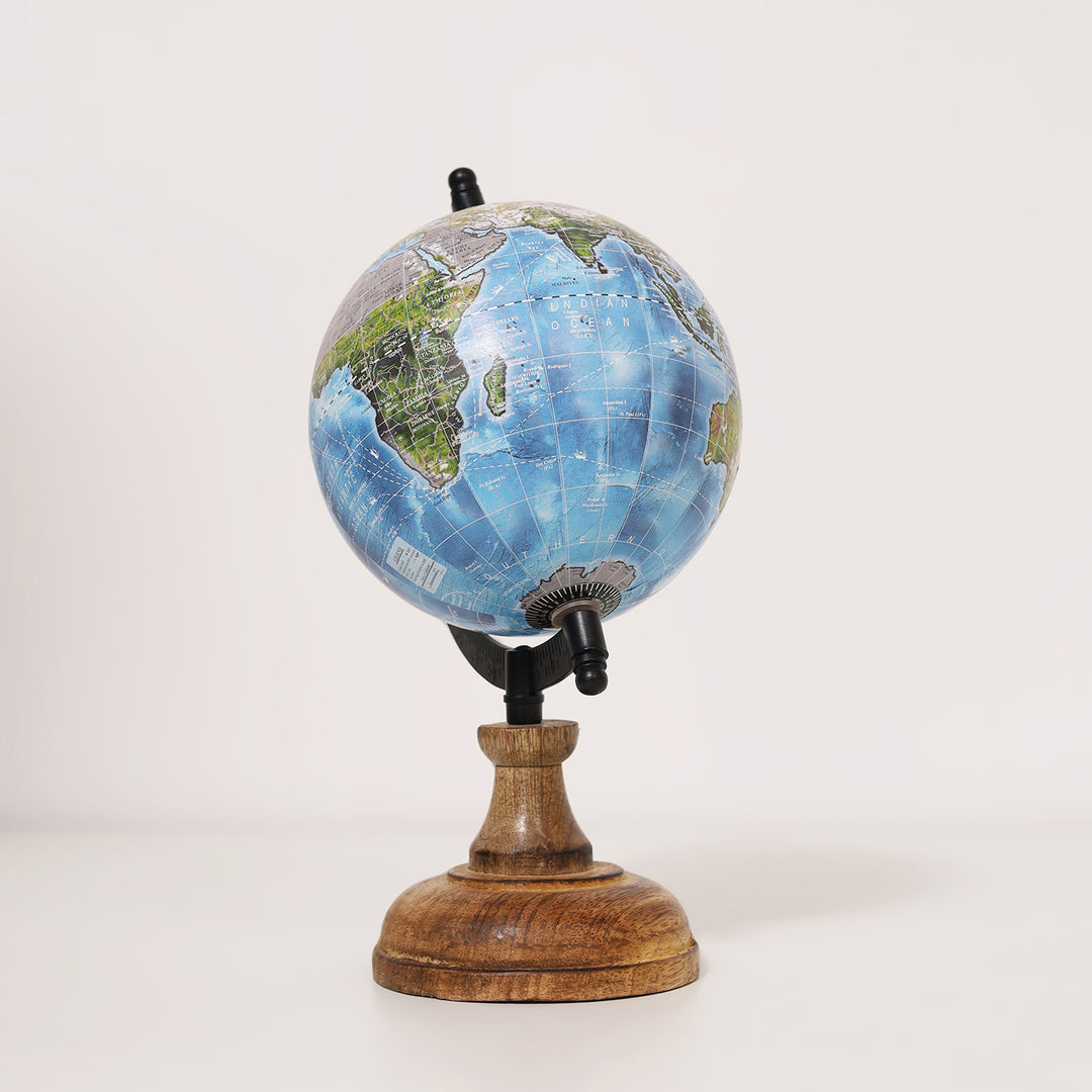 Wanderlust Globe Sky Blue | Wooden Base