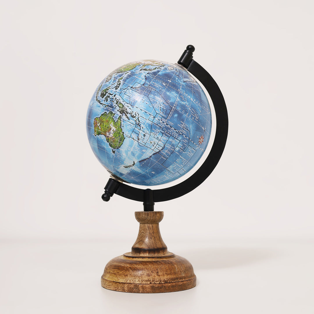 Wanderlust Globe Sky Blue | Wooden Base