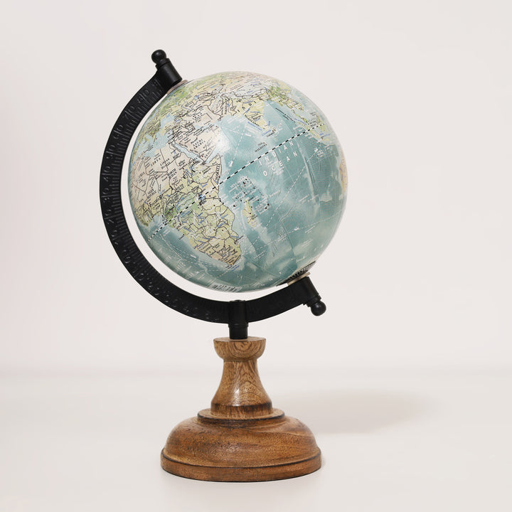 Wanderlust Globe Light Blue | Wooden Base