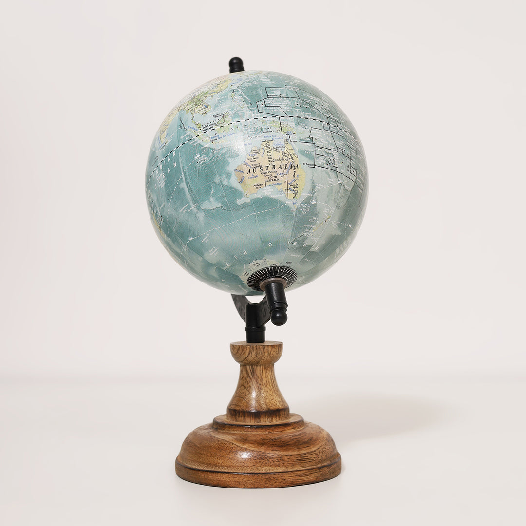 Wanderlust Globe Light Blue | Wooden Base