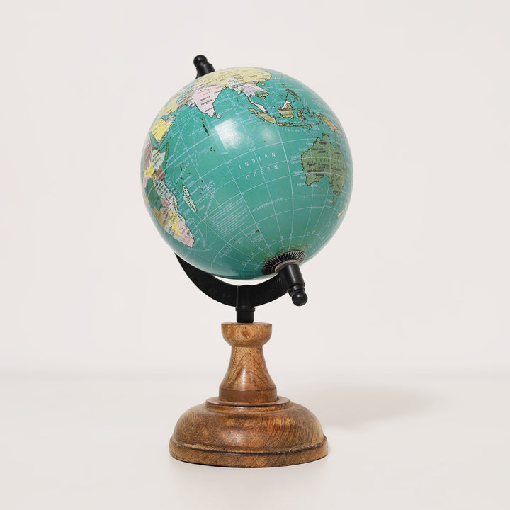 Wanderlust Globe Teal | Wooden Base