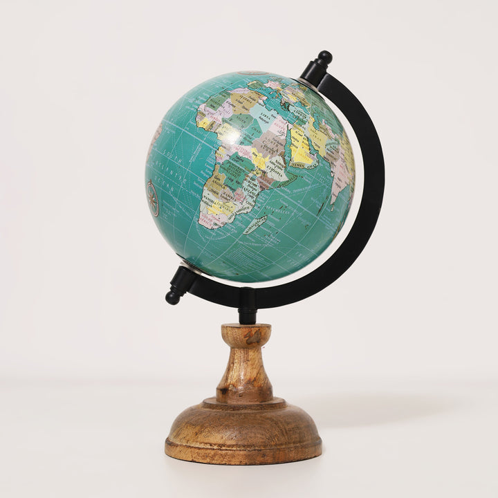 Wanderlust Globe Teal | Wooden Base