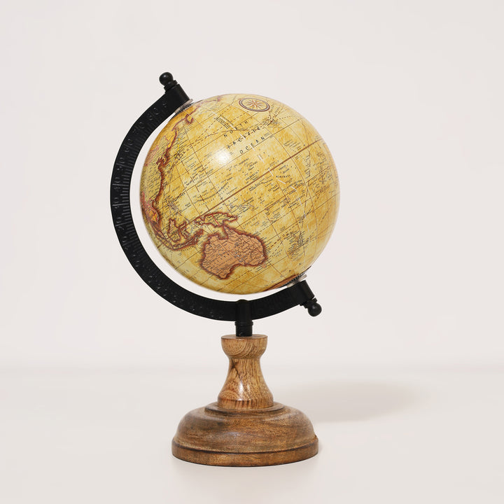 Wanderlust Globe Beige | Wooden Base