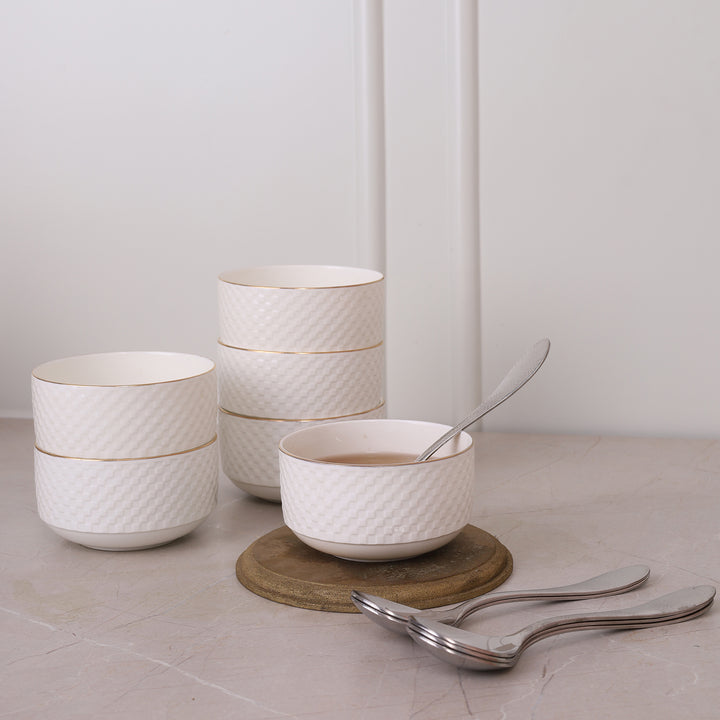 Soup Bowl with Spoons Set of 6 - White