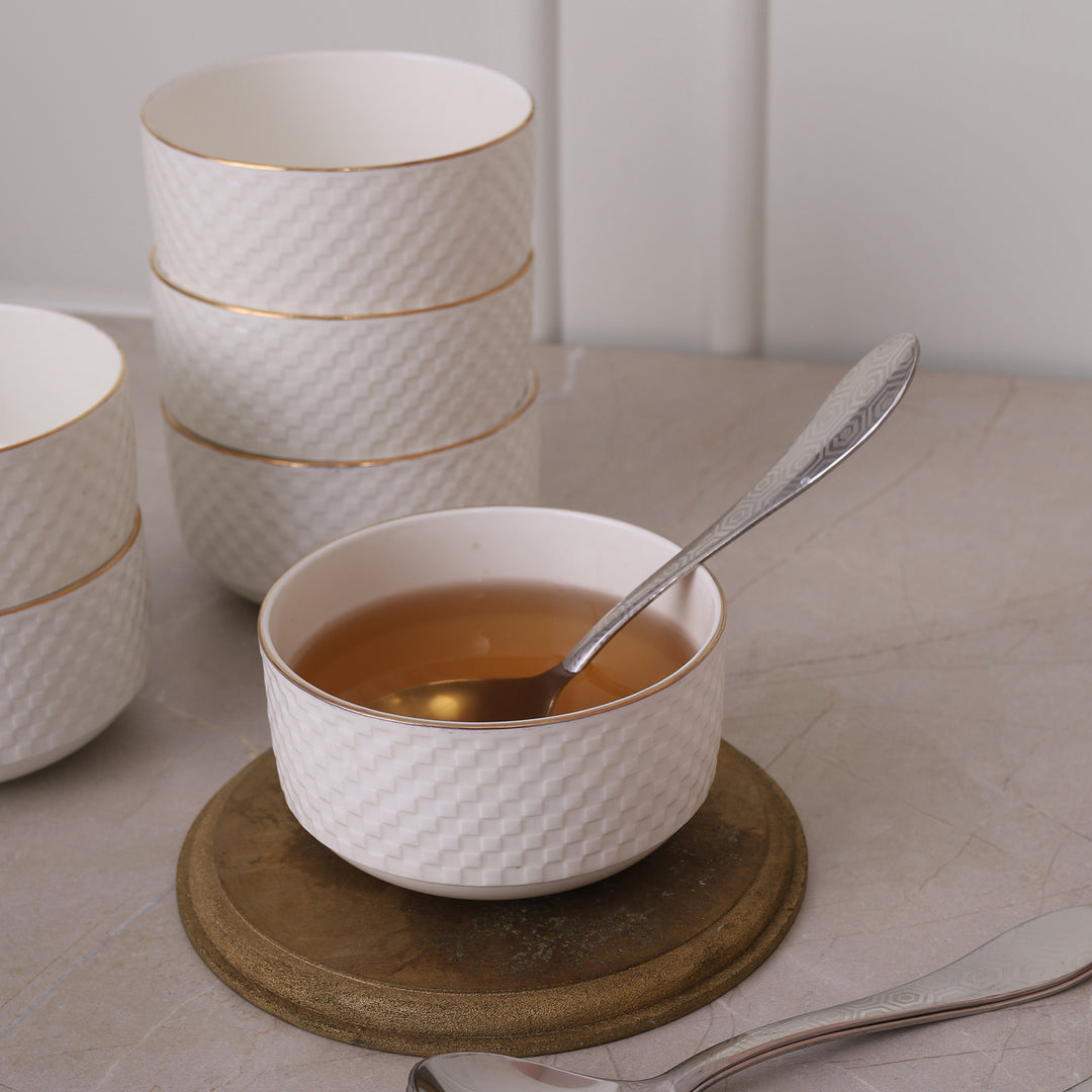 Soup Bowl with Spoons Set of 6 - White