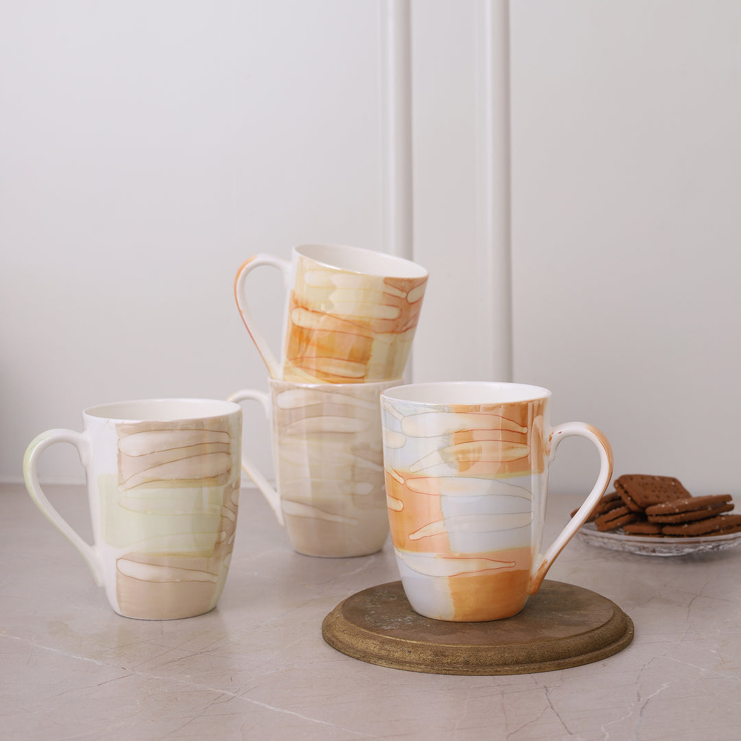 Abstract Texture Printed Ceramic Coffee Mug Set of 4