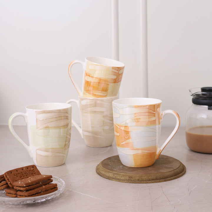 Abstract Texture Printed Ceramic Coffee Mug Set of 4