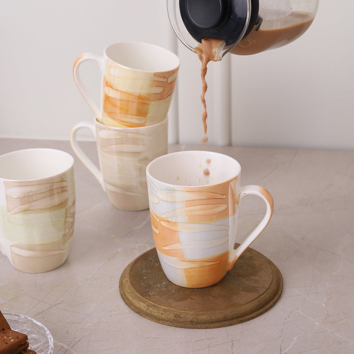 Abstract Texture Printed Ceramic Coffee Mug Set of 4