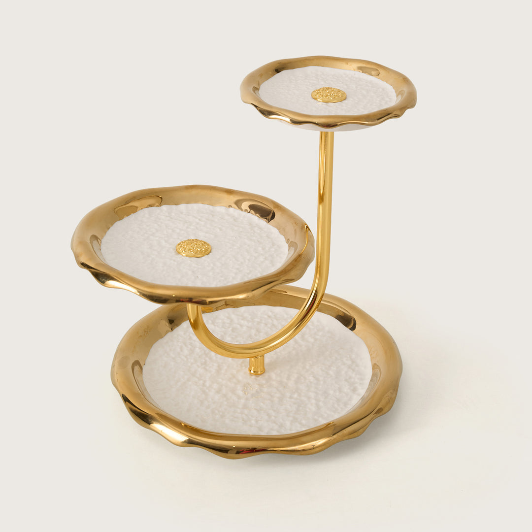 3-Tiered Gold Curved Cake & Dessert Platter