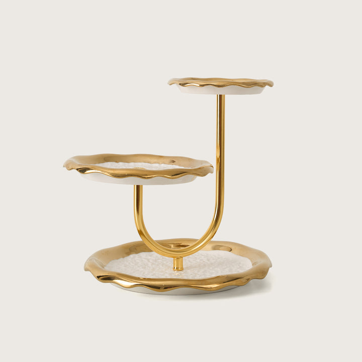 3-Tiered Gold Curved Cake & Dessert Platter