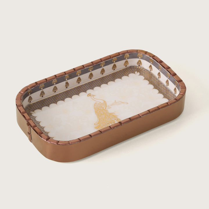 Golden Peacock Rectangular Decorative Tray
