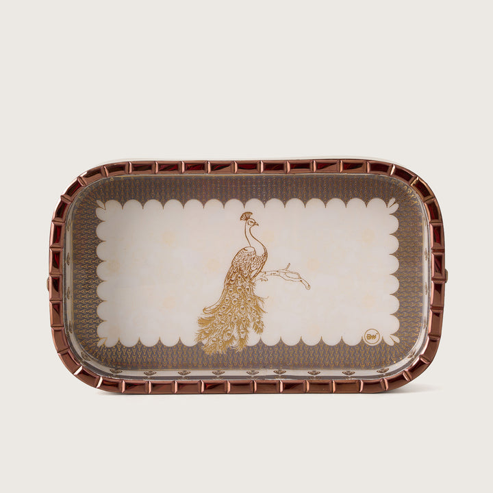 Golden Peacock Rectangular Decorative Tray