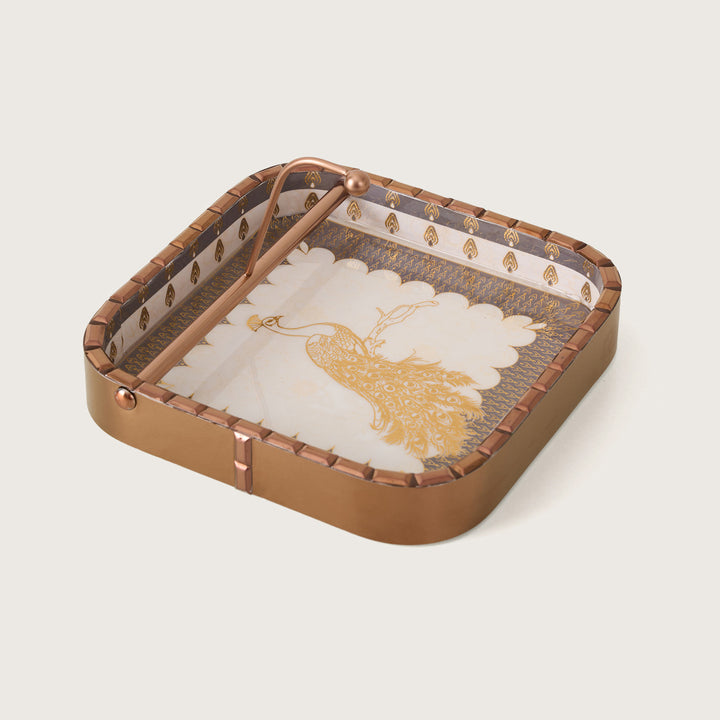 Golden Peacock Square Napkin Holder