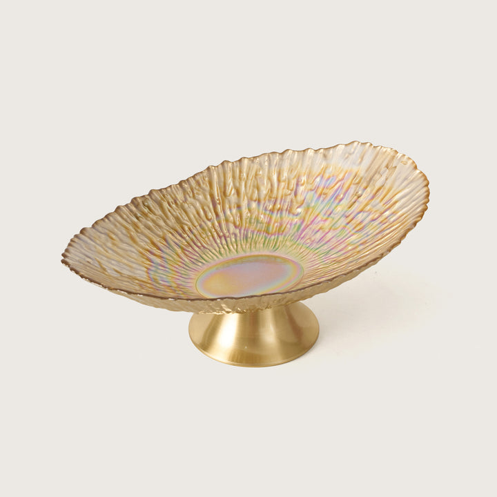 Amber Glass Fruit Bowl on Gold Pedestal Stand
