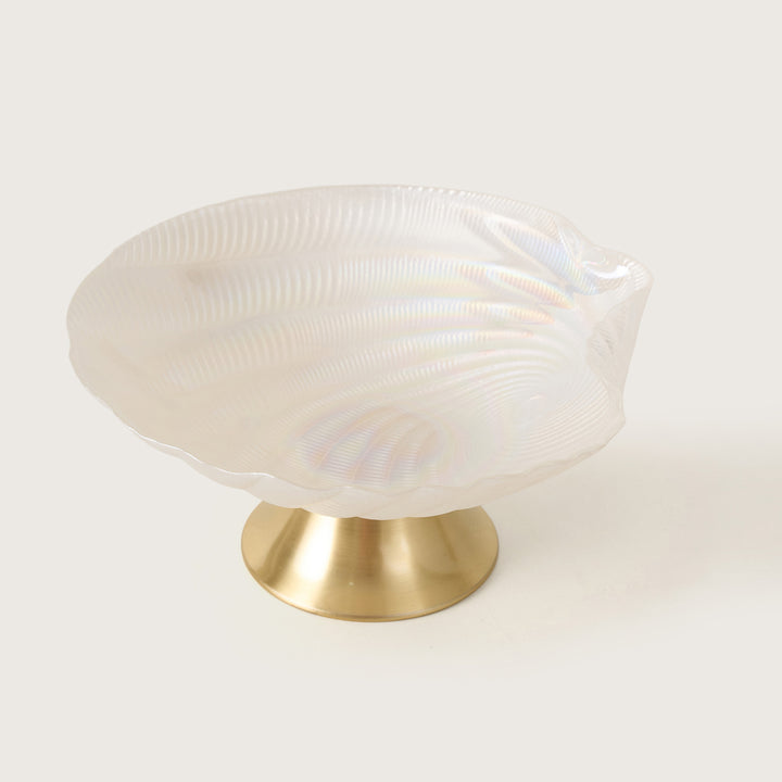 Iridescent Pearl Glass Seashell Fruit Bowl