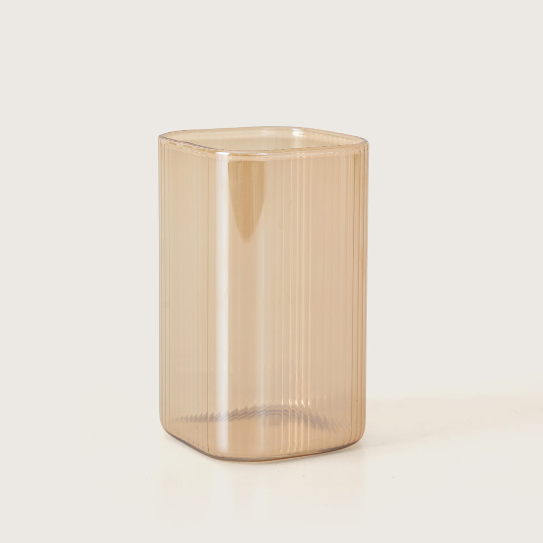 Modern Ribbed Amber Highball Glasses