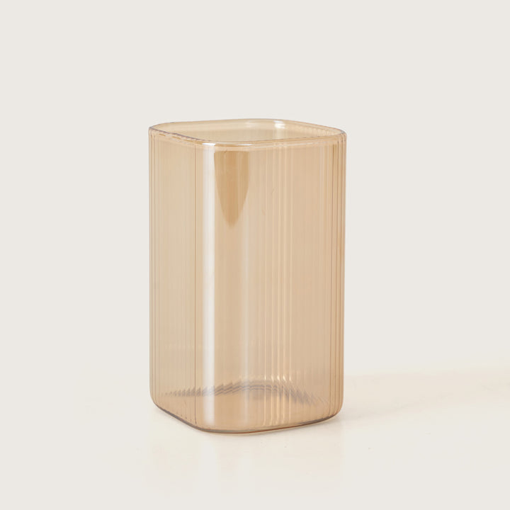 Modern Ribbed Amber Highball Glasses