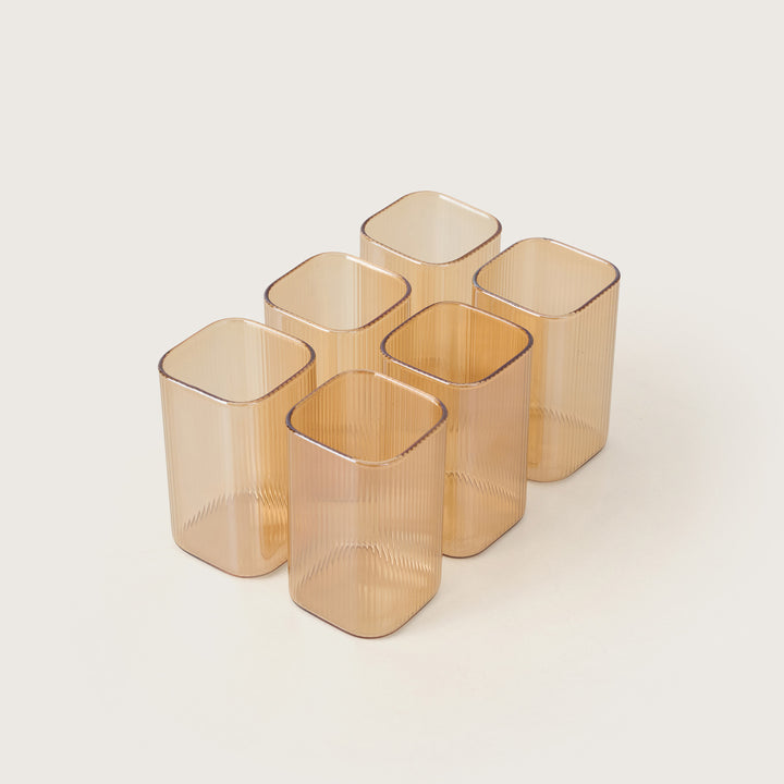 Modern Ribbed Amber Highball Glasses