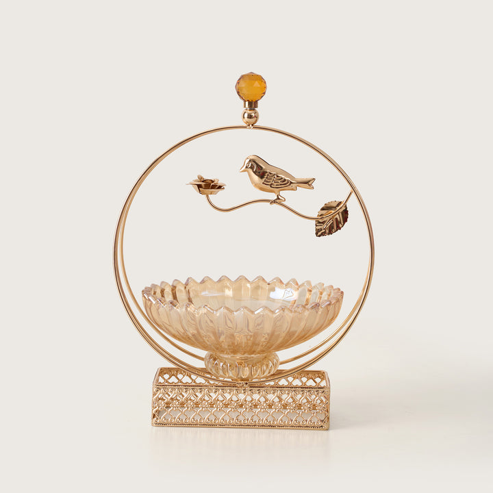 Luxury Gold Hoop Centerpiece Bowl with Bird Figurine