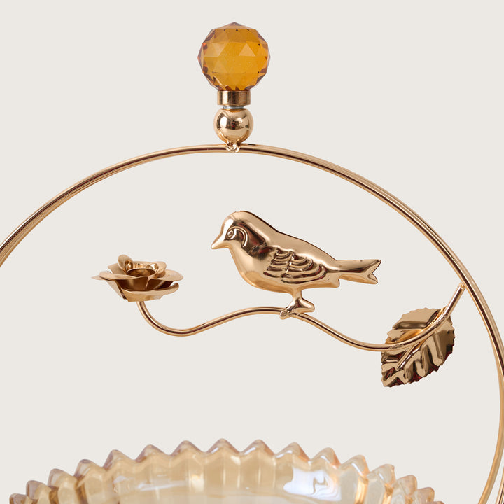 Luxury Gold Hoop Centerpiece Bowl with Bird Figurine