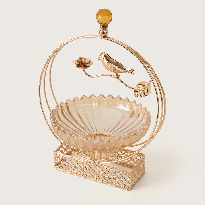 Luxury Gold Hoop Centerpiece Bowl with Bird Figurine