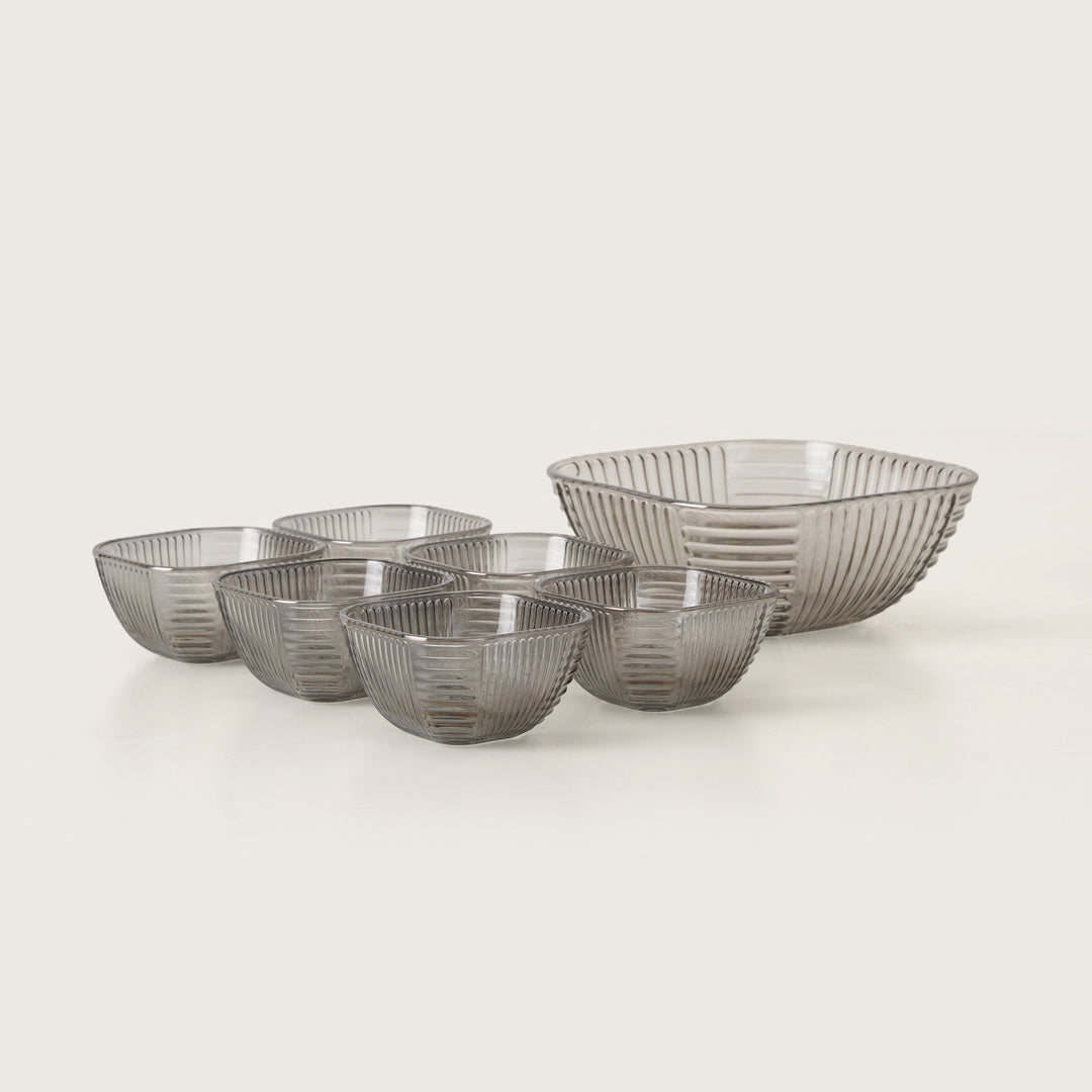 Smoked Grey Fluted Glass Dessert Bowl Set