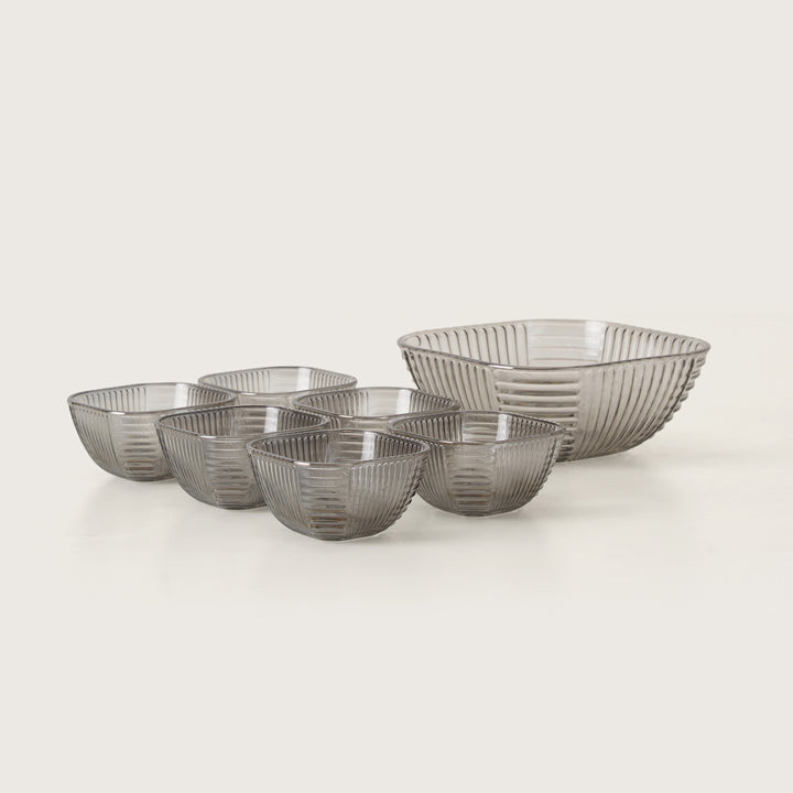 Smoked Grey Fluted Glass Dessert Bowl Set