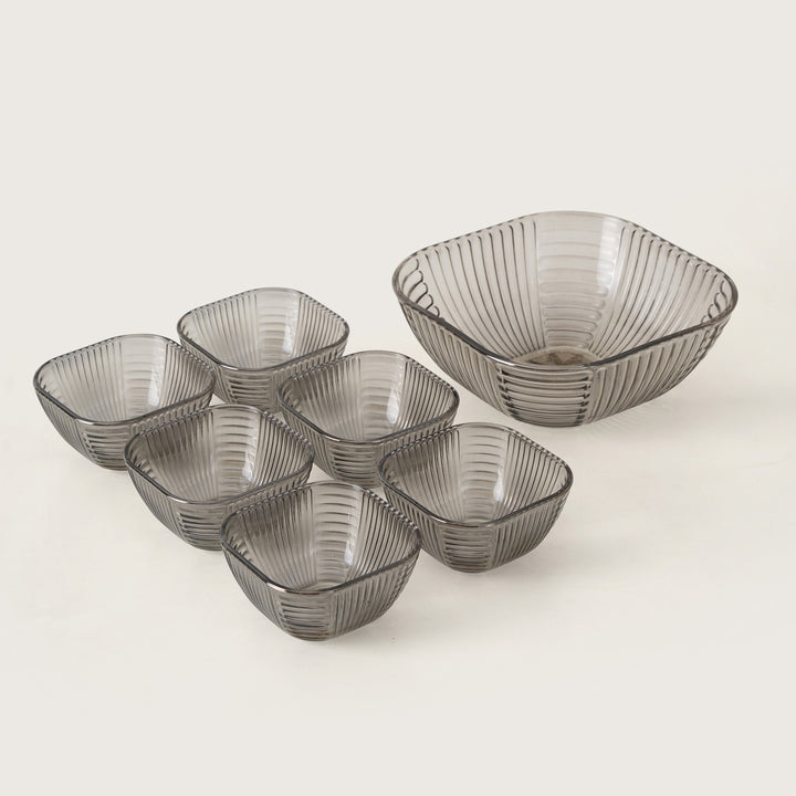 Smoked Grey Fluted Glass Dessert Bowl Set