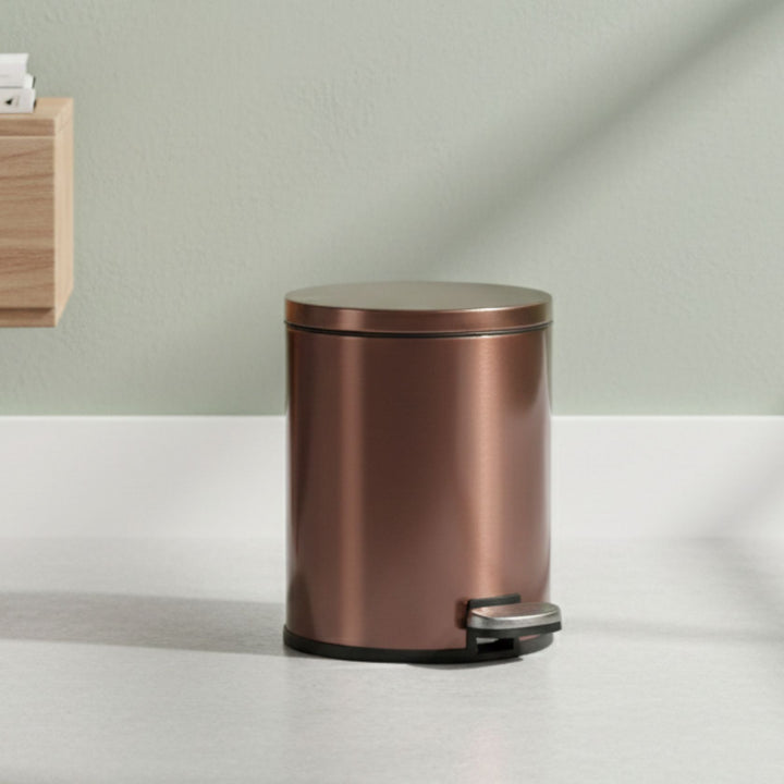 European Rose Gold Stainless Steel Pedal Dustbin - Round Step Trash Can
