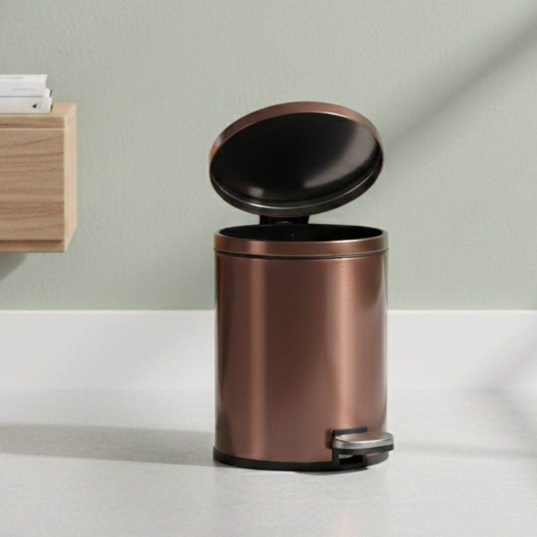 European Rose Gold Stainless Steel Pedal Dustbin - Round Step Trash Can