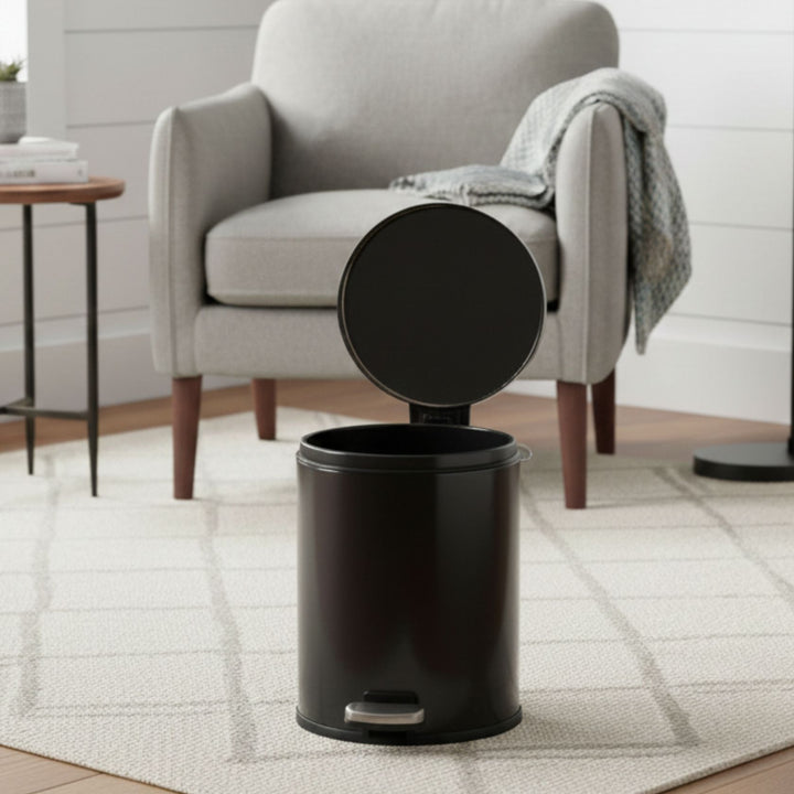 European Black Stainless Steel Pedal Dustbin - Round Step Trash Can