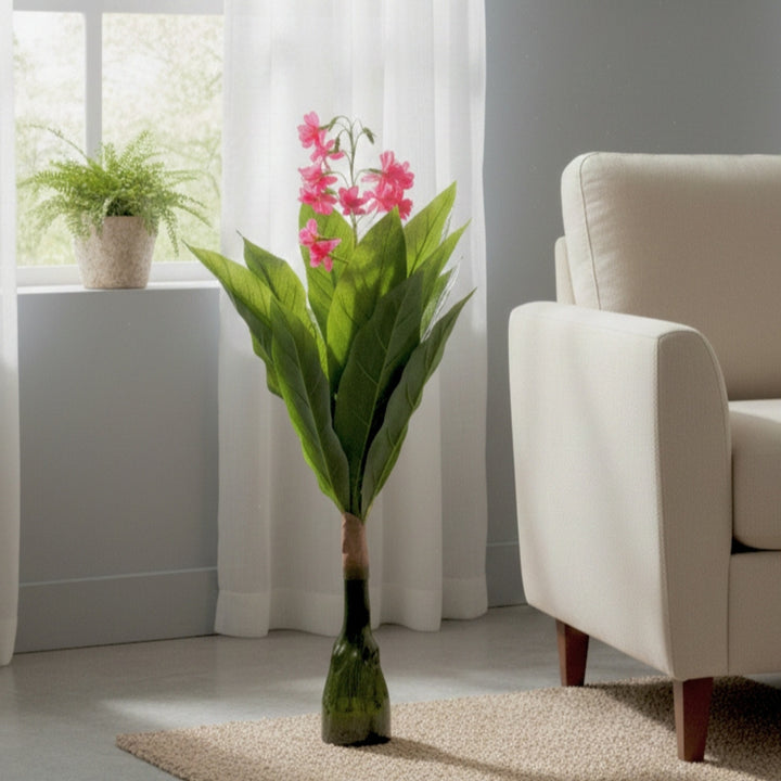 Modern Vertical Accent Plant in Textured Sculptural Base