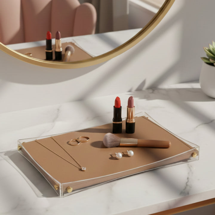 Premium Brown & Gold Serving Leather Tray - Large