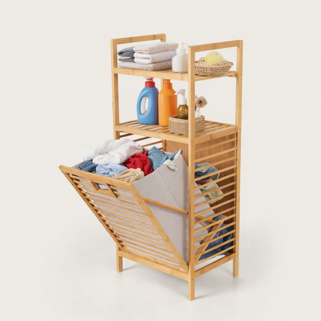 Tilt-Out Laundry Hamper with Storage Shelves