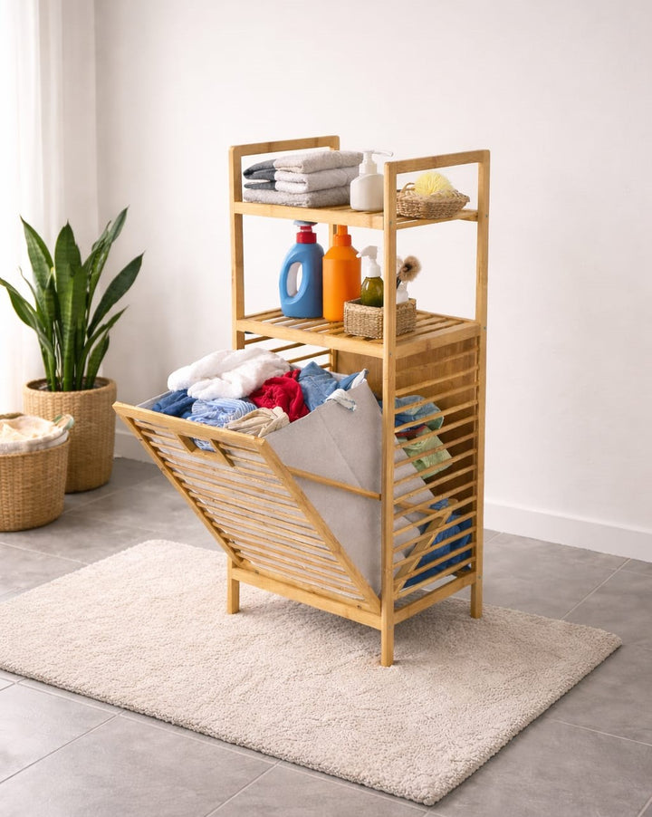Tilt-Out Laundry Hamper with Storage Shelves