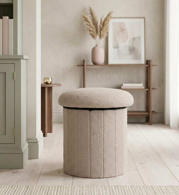 Modern Beige Mushroom Shaped Pouffe with Hidden Storage