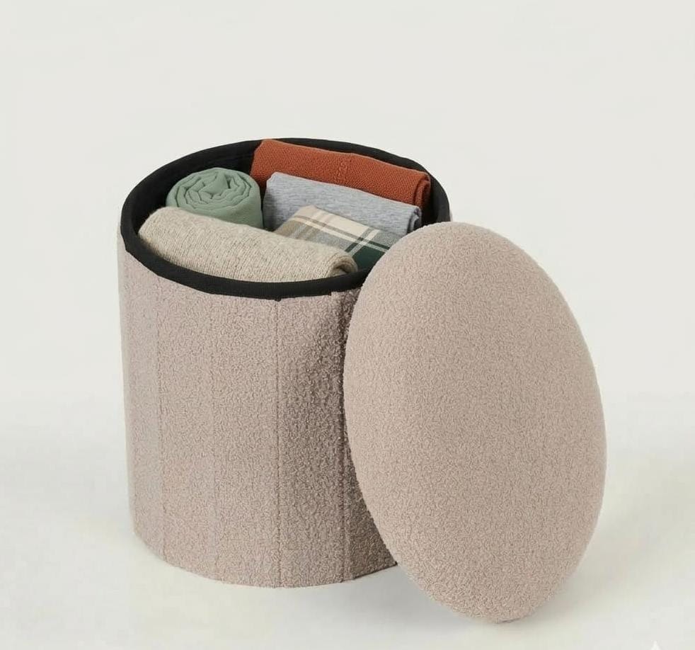 Modern Beige Mushroom Shaped Pouffe with Hidden Storage