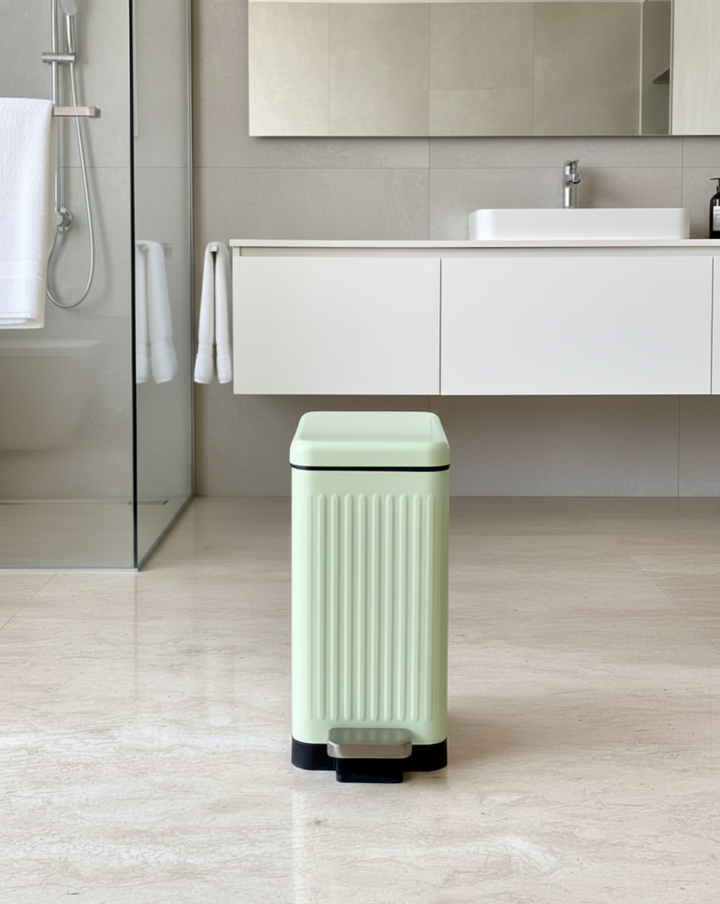 Modern Mint Green Rectangular Step Dustbin With Soft Close Lid