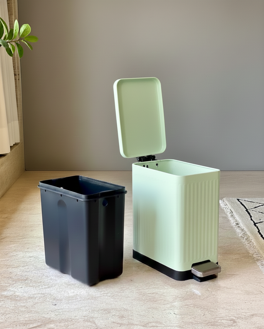 Modern Mint Green Rectangular Step Dustbin With Soft Close Lid