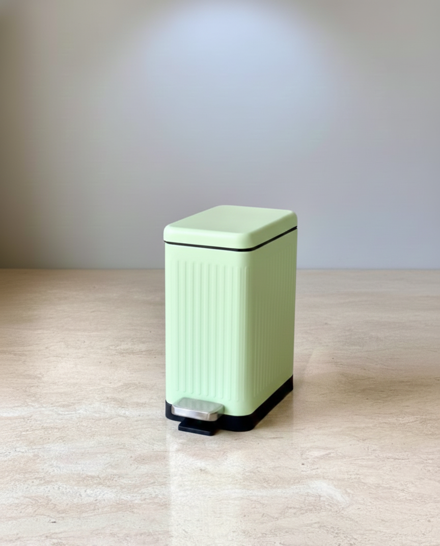 Modern Mint Green Rectangular Step Dustbin With Soft Close Lid