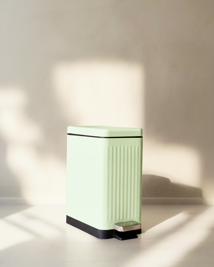 Modern Mint Green Rectangular Step Dustbin With Soft Close Lid